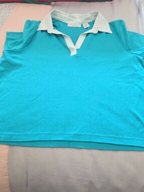 Striped Collar Turquoise Polo Top